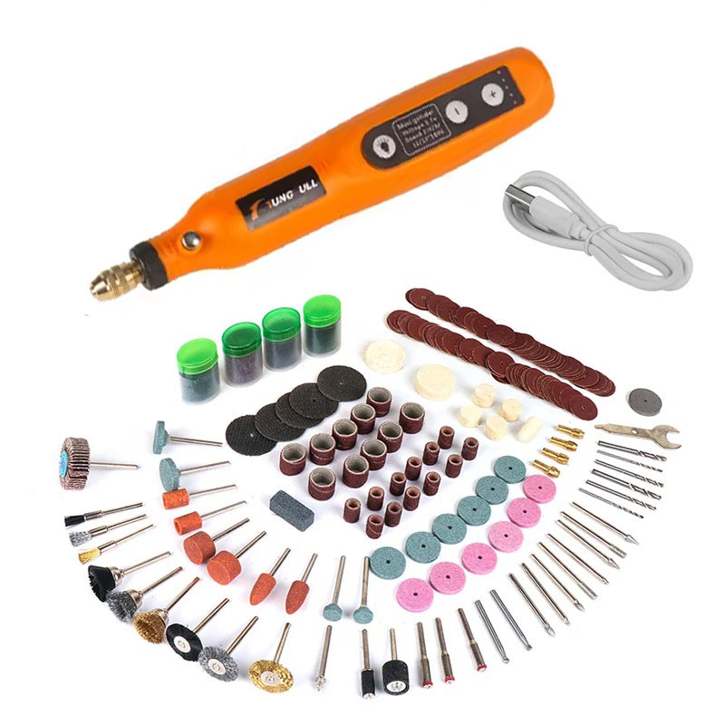 Stylo de gravure sans fil USB, Mini perceuse sans fil Rechargeable, outil rotatif de vitesse, ensemble d'accessoires de meulage Dremel: Grey