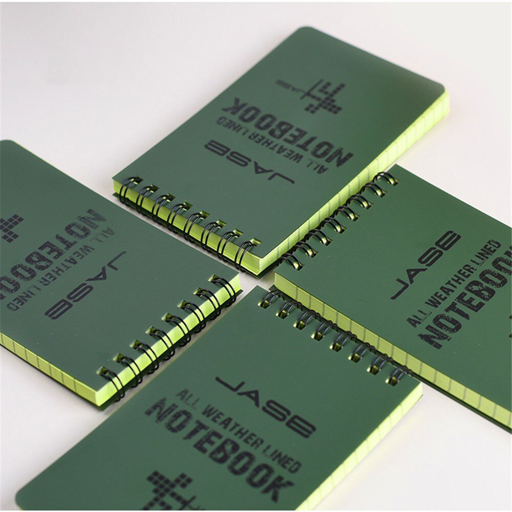 Waterproof Notebook Green Eye Protection Writing Paper All Weather Lined Notepad With Black Metal Coil 50 Sheets