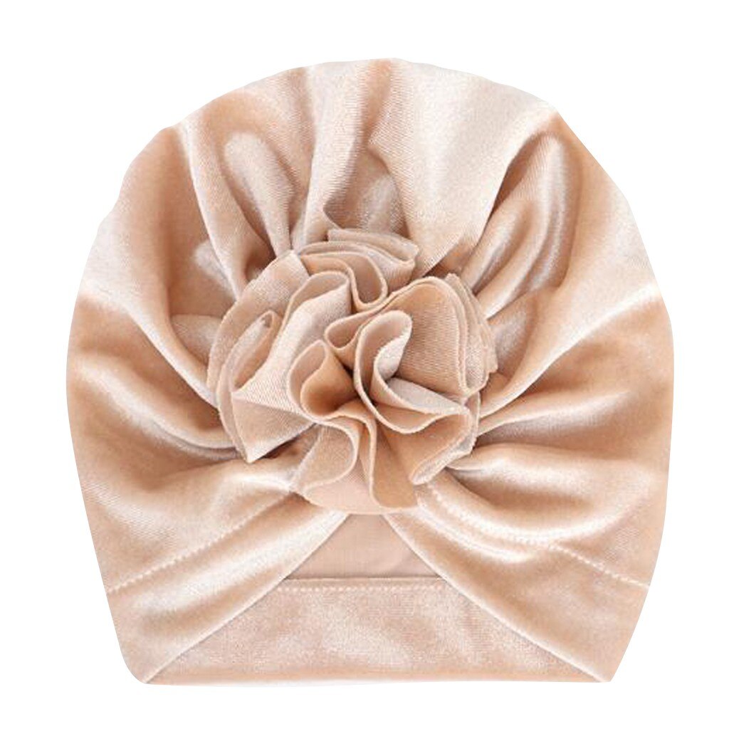 Baby Bloem Fluwelen India Hoed Moslim Ruche Kanker Chemo Hoed Beanie Meisjes Jongens Moslim Sjaal Cap Haaraccessoires: Beige