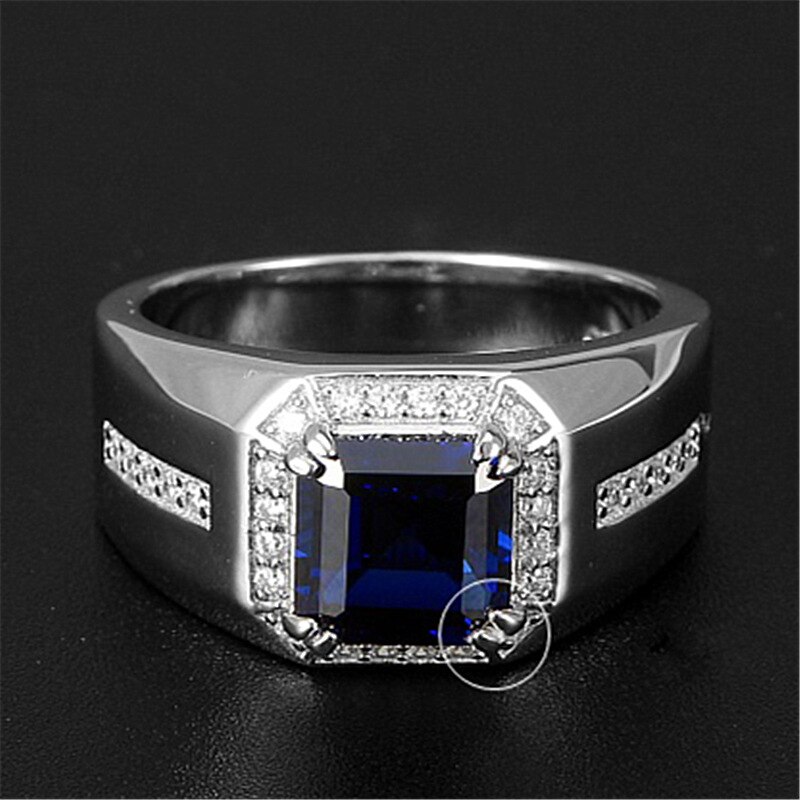 Huisept Trendy Mannen Ring 925 Zilveren Sieraden Met Emerald Sapphire Zirkoon Edelsteen Vinger Ringen Voor Bruiloft Engagement Accessoires