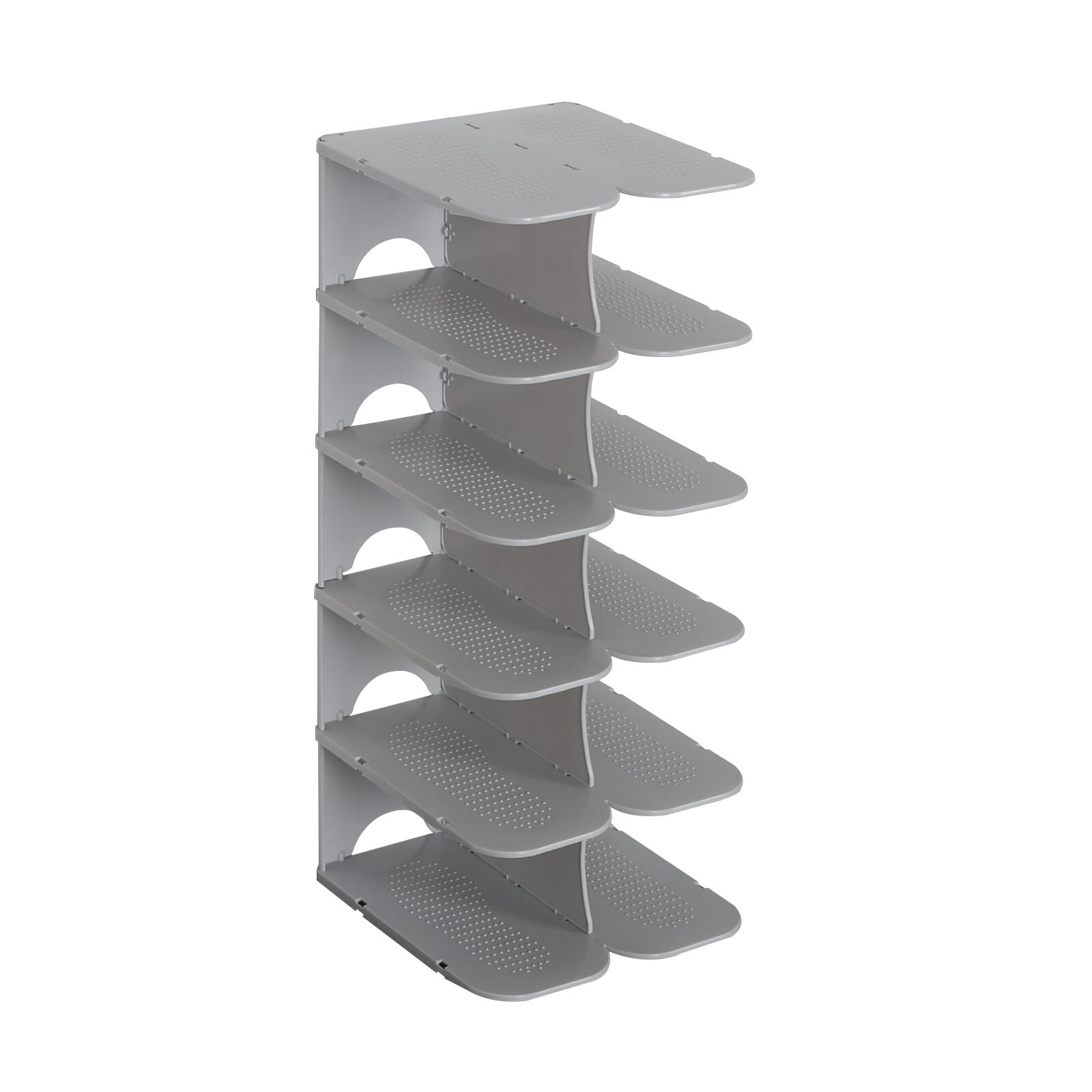 6 schichten Stapelbar Schuh Aufhänger Montage Integrierte Große Kapazität Schuhe Lagerung Gestell PP Platzsparende Sicherheit Schuh Stand Organizer: grau  6 Schicht