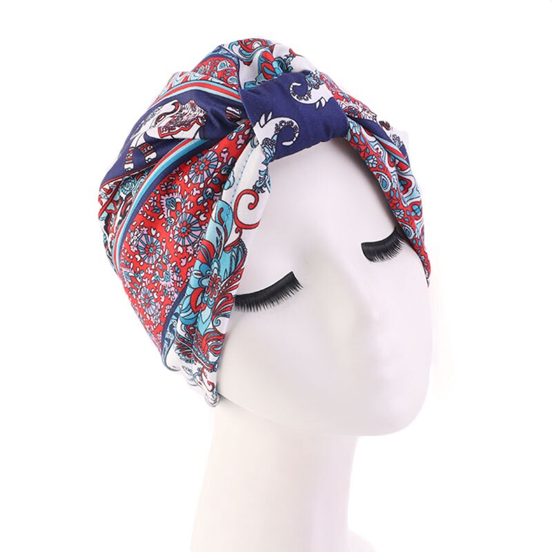 Elastische katoenen tulband hoed bloemenprint dames warme hoofddoek muts binnen hijabs muts moslim hijab vrouwelijke wikkel hoofd: Rood