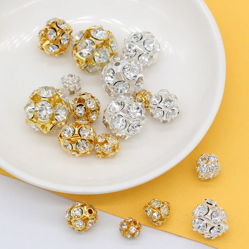 20p 6-16mm forgyldte sølvbelagte metalperler beaded diy smykker fund pave diamanter rund spacer løse perler tilbehør levering