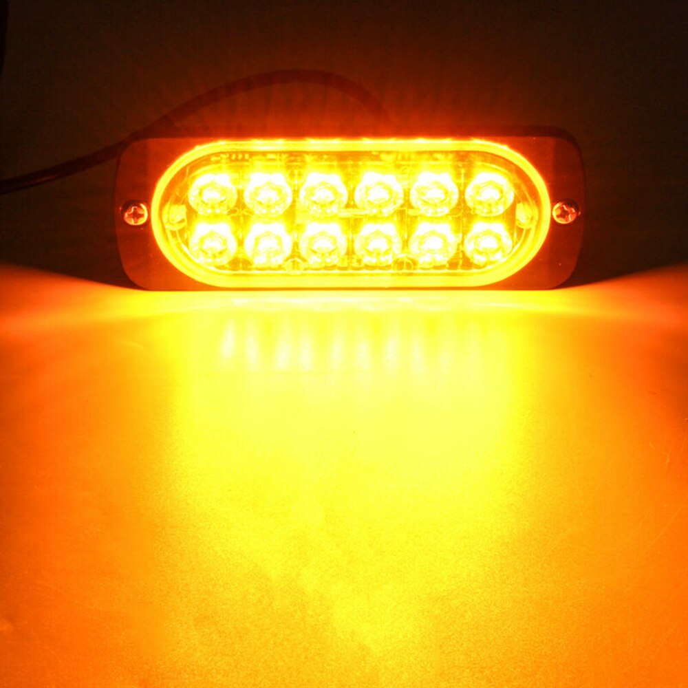 2pcs 12 LED Car White Amber Emergency Strobe Light Bar Flash Dash Warning Lamp