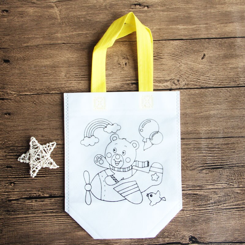 10pcs Per Bambini FAI DA TE Eco-Friendly Borsa Graffiti Giocattolo Educativo Scuola Materna Pittura A Mano Materiali Tessuto Borse Per Bambini Giocattoli Regali: Bear