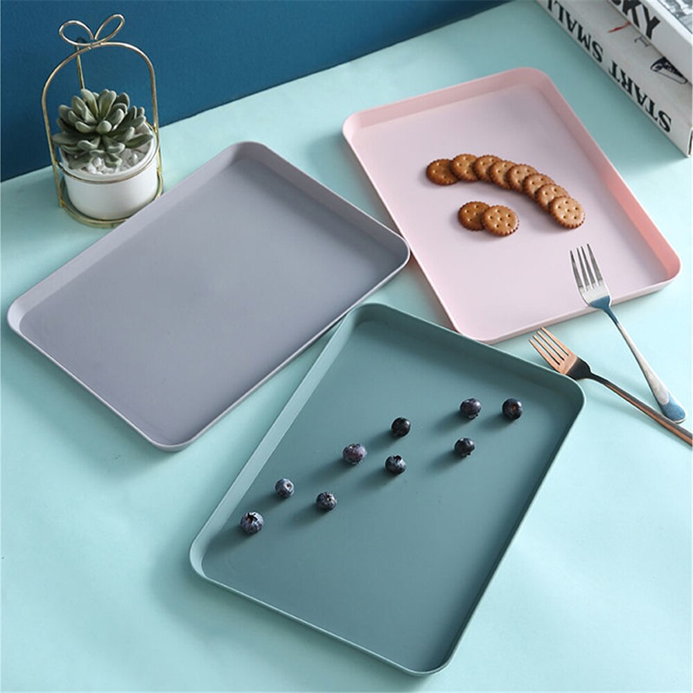 Large Plastic Serving Tray Kitchen Rectangular Tray Organizer Storage Plate Decorative Party for Fruit Dessert Home Kitchen