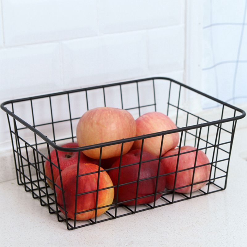 4Pcs Food Storage Box Clear Container Set with Household Iron Kitchen Bedroom Sundries Snack Storage Basket Black