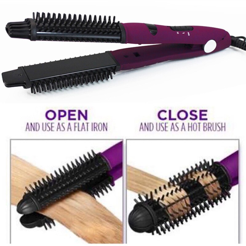 2 In1 Pro Keramische Krullen Magic Hair Roller Straightener Curler Ronde Borstel Haar Wand Haar Keramische Ijzer Professionele Rollers