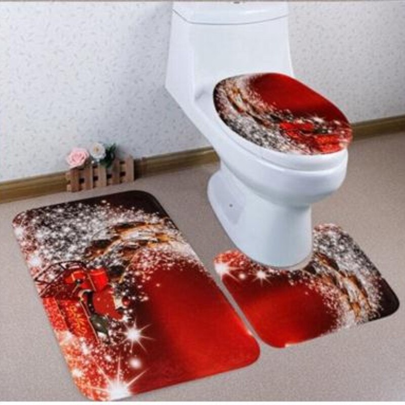 3 stk santa toiletsæde dæksel jul badeværelset sæt hjemmedekorationer xmas toiletsæde dækken hjem festlige dekorationer: B