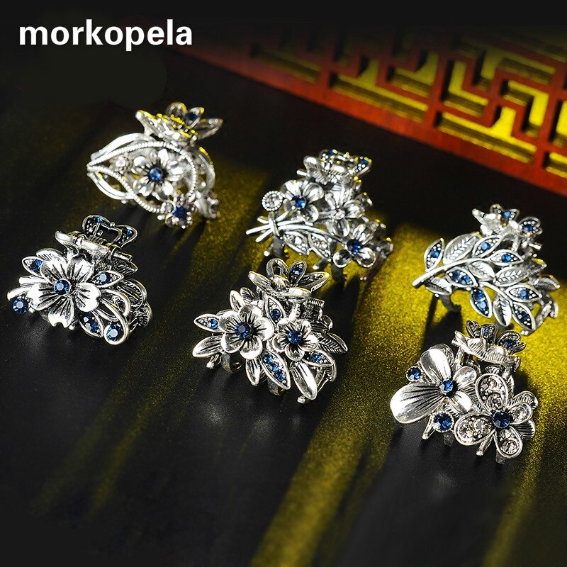 Morkopela-Pinza para el pelo de plata antigua para mujer, pinza para el pelo con diamantes de imitación pequeños, pinzas de Metal para el pelo, alfileres, accesorios para el cabello de mariposa