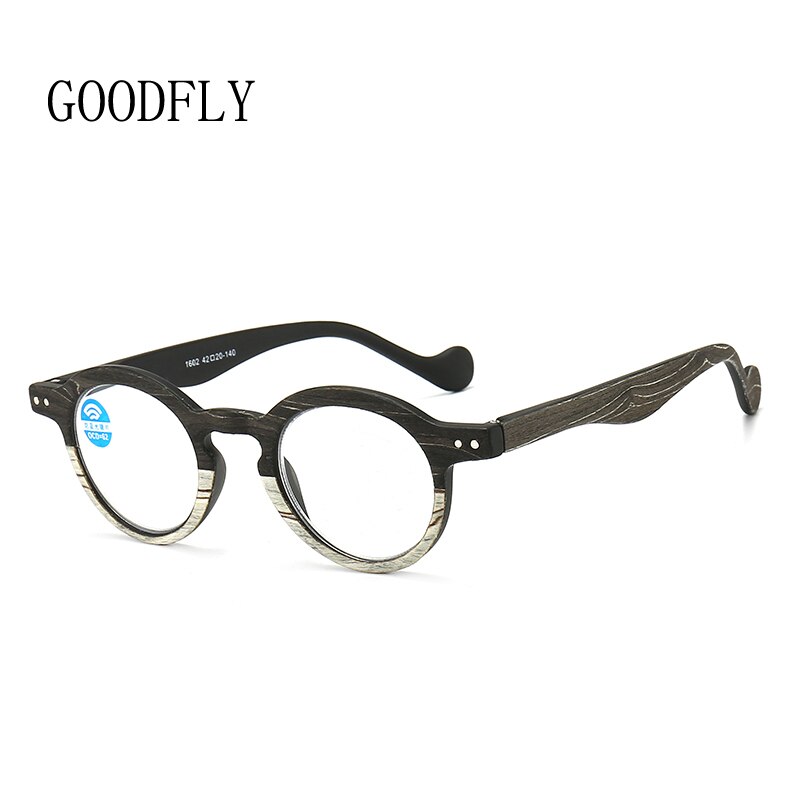 Montura de gafas ópticas de madera para hombre y mujer, gafas de protección contra luz azul, Retro, Vintage, redondas, monturas,: Black Wood Grain