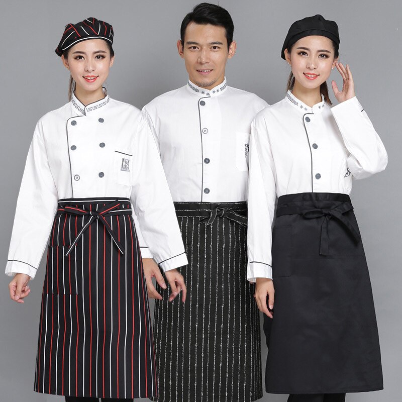 -uniformt kort förkläde med fickor halv midja förkläde restaurang servitörer servitris uniform matservering köksförkläde