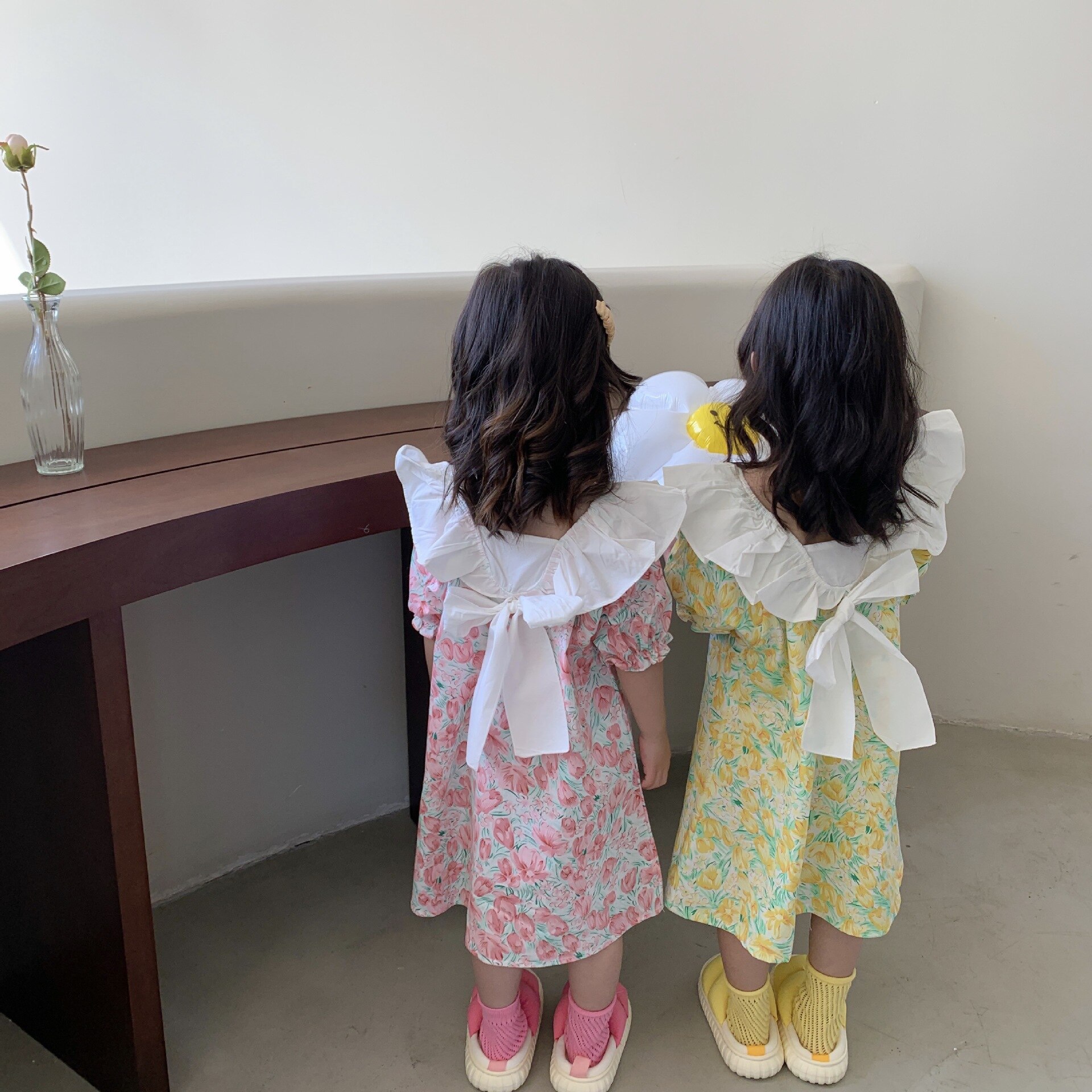 2068B Girl Dress Summer 2022 Short Sleeve Korean Floral Dress Cotton Princess Flying Sleeve Dress Children's Dress