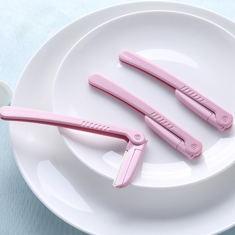 Eldridge 3Pcs/Set Pink Eyebrow Trimmer Armpit Hair Razor Beauty Face Eyebrow Shaver Stainless Steel Blades Makeup Tools