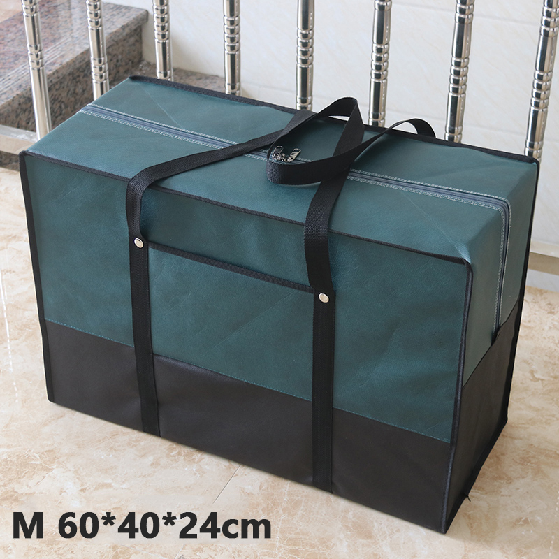 Moving house big bag waterproof canvas large capacity men's travel bag Oxford cloth quilt bag luggage packing: green M 60x40x24cm