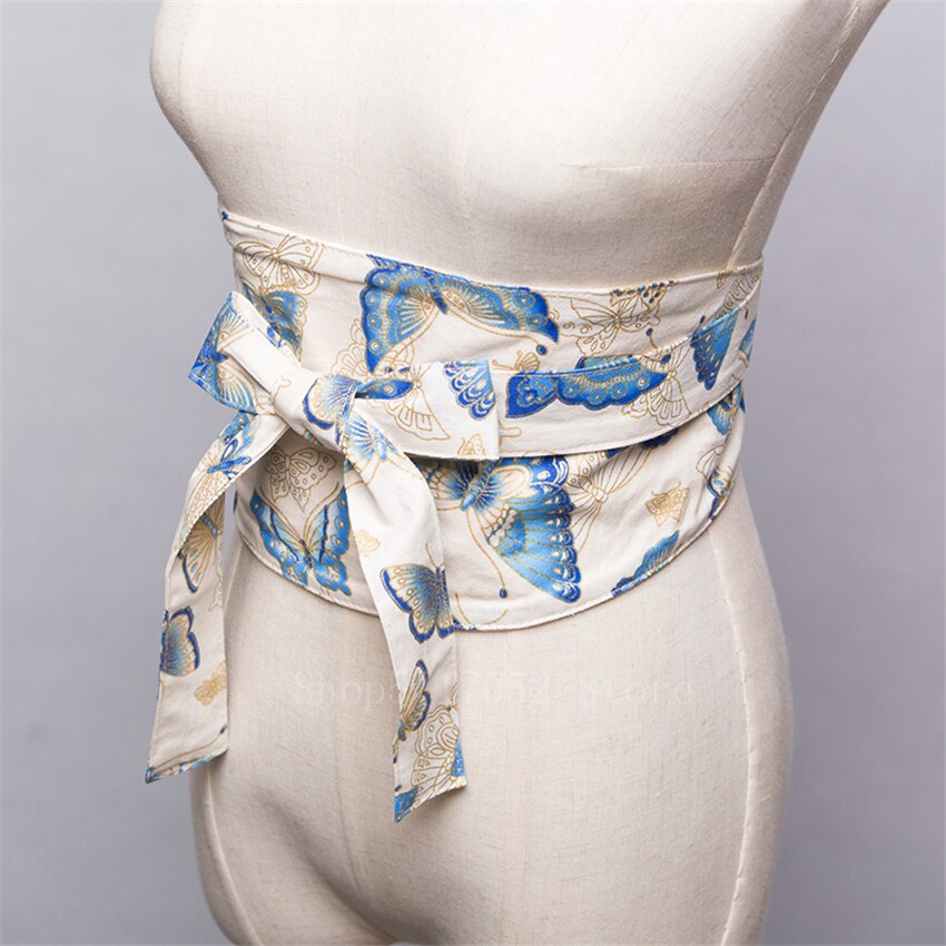 Japanse traditionele kimono riem retro harajuku kanagawa bloemenprint tailleband etnische cummerbunds vrouw yukata strik obi