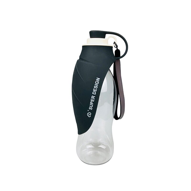 Botella de agua deportiva de silicona para perro, tazón portátil de viaje para cachorro, gato, dispensador de agua para mascotas al aire libre, accesorios para perros: Negro