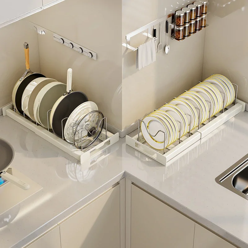 Cajón retráctil, mueble de cocina, platos, ollas y sartenes debajo de la cesta, estante para artículos para el hogar