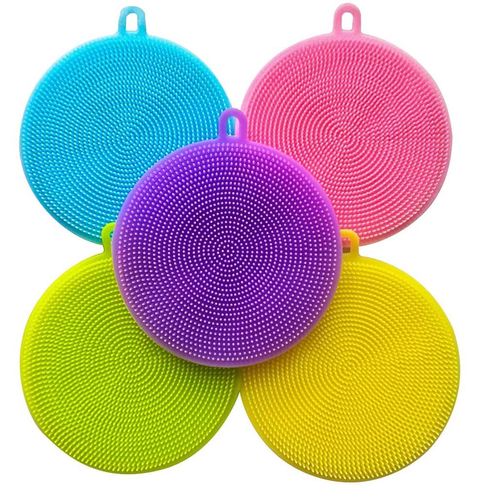 5pcs/pack Silicone Dish Sponge Dish Washing Brush Scrubber Cleaning Sponges Dish Cup Pan Pot Vegetable Fruits Scrubbing Pads