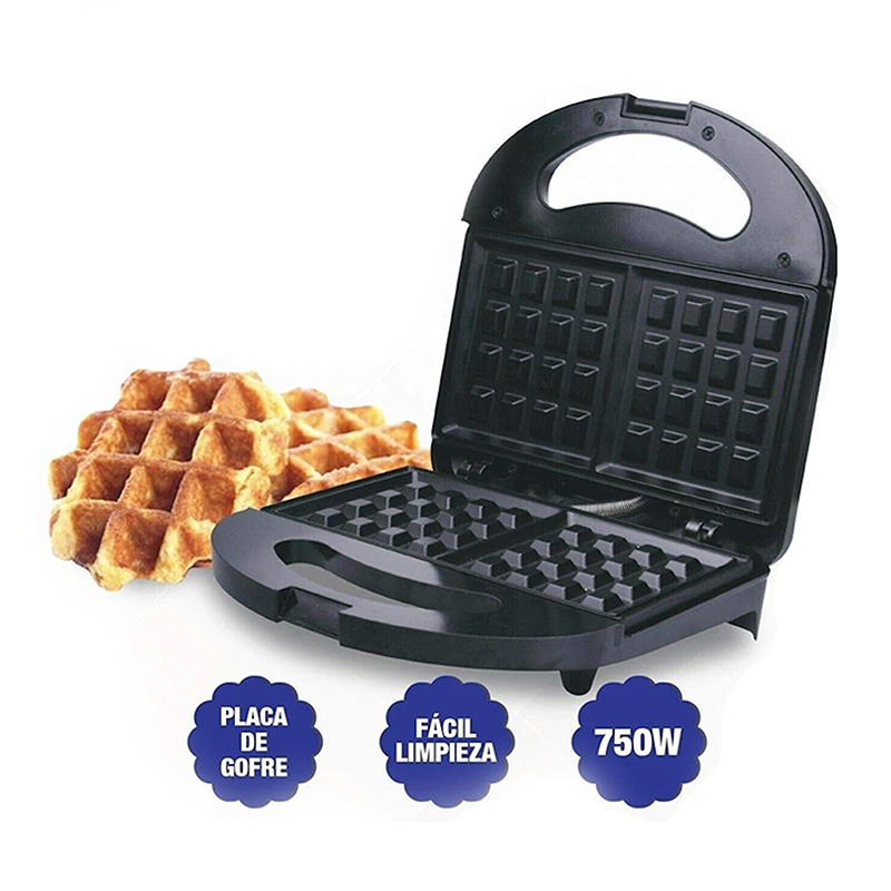 Sandwichera Tostadora Gofrera Tortitas para Gofres Pan Mini Crepera Aparato Máquina Eléctrica Multifunción de Cocina LED Antiadherente Waflera Waffle Huevo Barbacoa Panini Molde Placa Desayuno Enchufe EU 220v Negro
