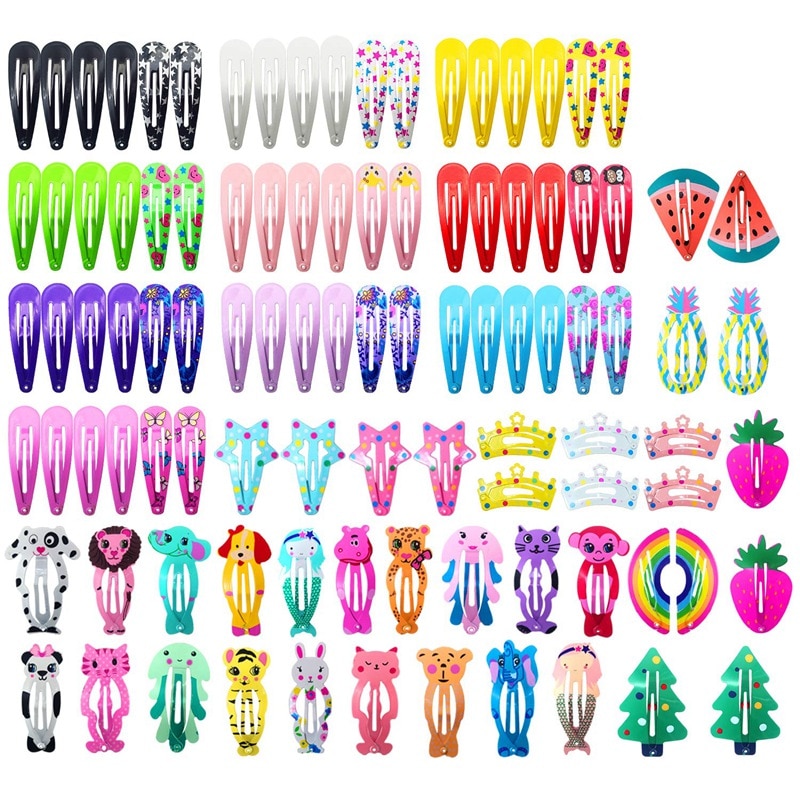 Pinces à cheveux pour filles 100 pièces pas de glissement métal Snap pinces à cheveux bandes pour enfants adolescents femmes mignon bonbons couleur dessin animé épingles à cheveux: Default Title