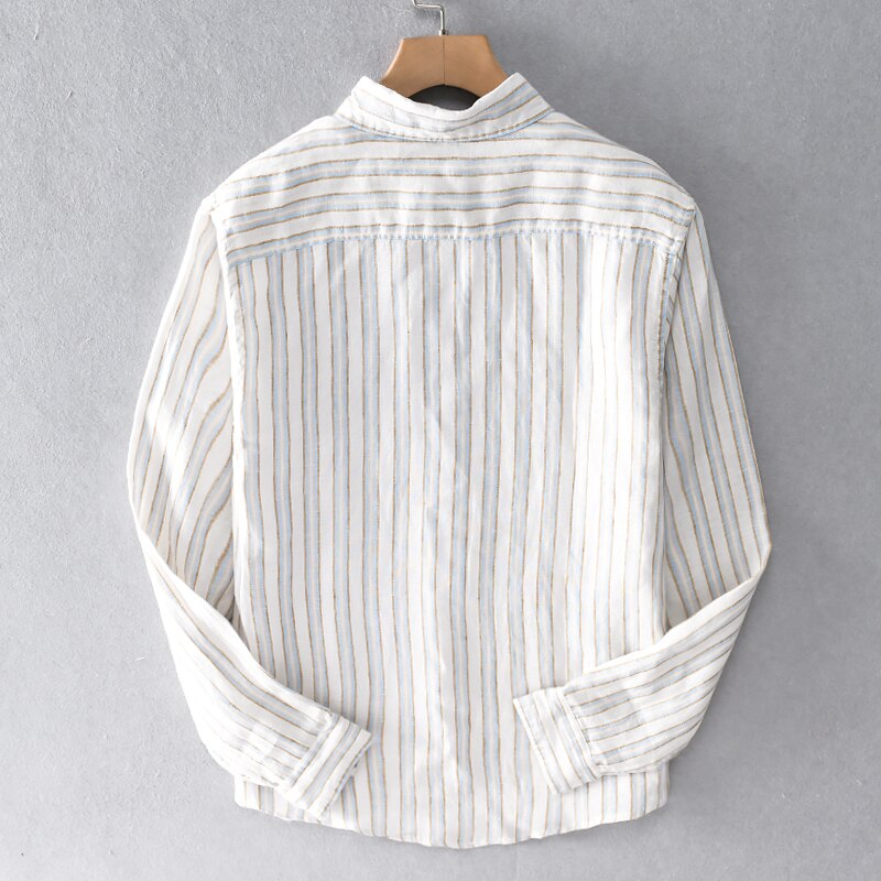 100%  linne stil randig vit skjorta herrmärke långärmade fritidsskjortor för män bekväm skjorta herr chemise toppar