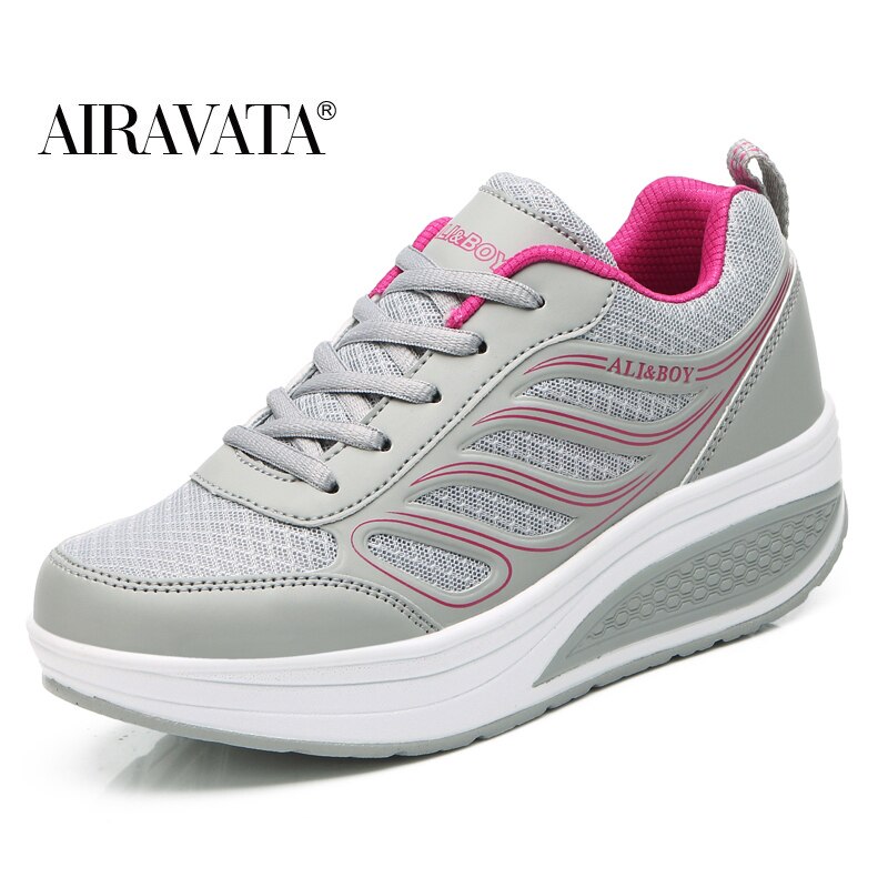 Dame fitness sko shake sko kvinder walking sko afslappet platform sneaker: Grå / 38