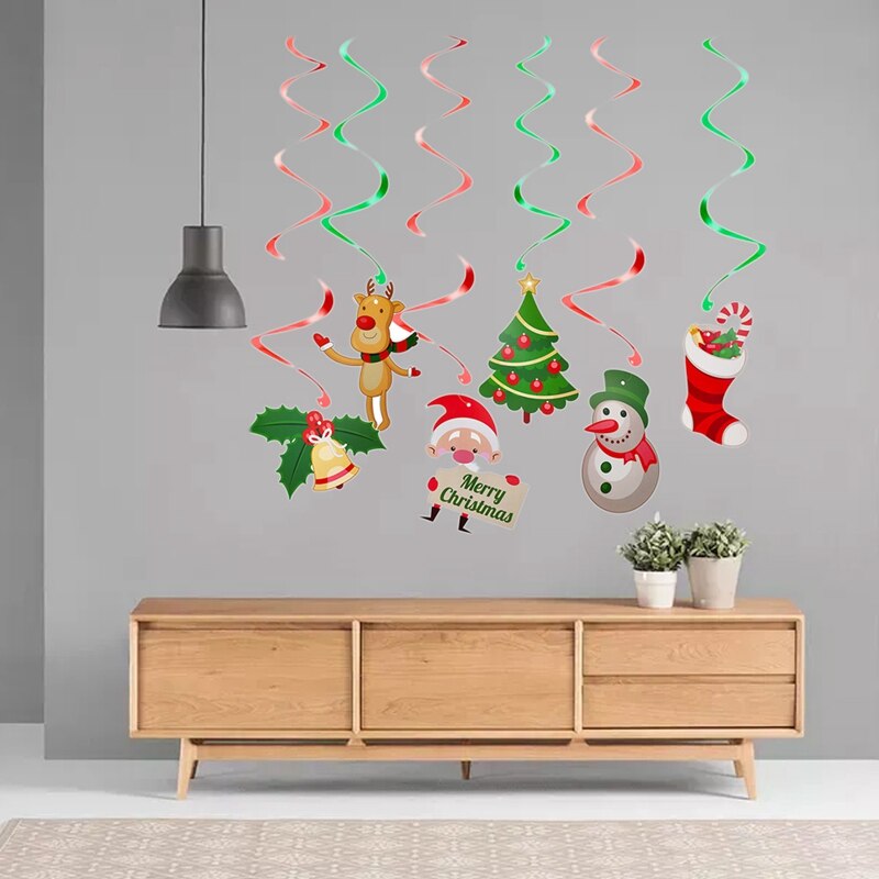 1 Set Christmas Spiral Ceiling Hanging Santa Claus Elk Bell Swirl Banner Christmas Party Home Living Room Decoration