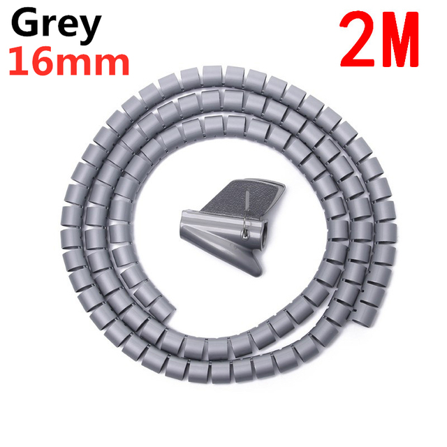 Cable Wire Protector Cable Organizer Clips Computer Cord Protective Tube Flexible Spiral Clamps Wired Organizer Management Tools: 16mmx2m Gray