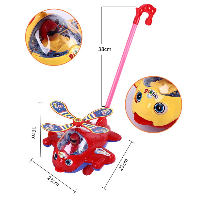 Baby Walker Toy Hand Push Pull Walks Plane Rod Push Cart Single Rod Blink Eyes Drag Tongue Toddler Walking Toys M0