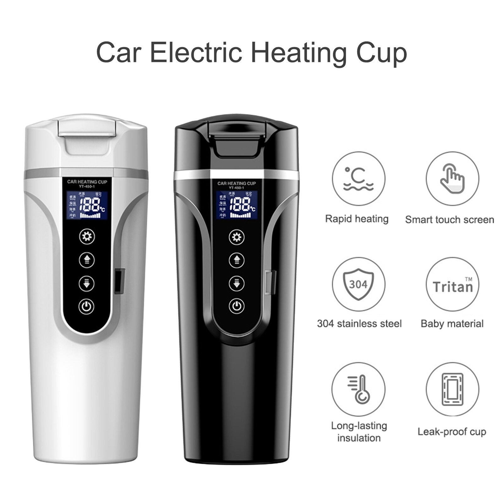 Taza térmica portátil con tapa para viaje de coche, accesorios de Interior de coche para de viaje, 12/24V