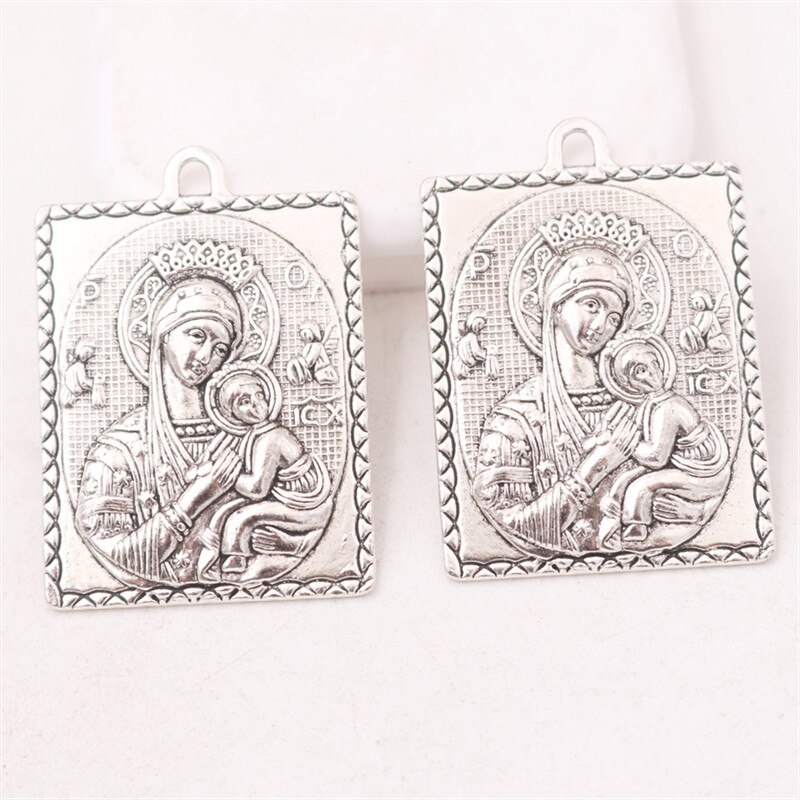 2 pièces/lot rétro chrétien miséricordieux vierge marie grand Relief Statue pendentif en métal bricolage breloques collier bijoux à la main accessoires