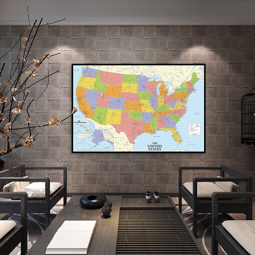 60*40cm The United State Political Map Canvas Painting Modern Wall Art Poster School Supplies Living Room Home Decor