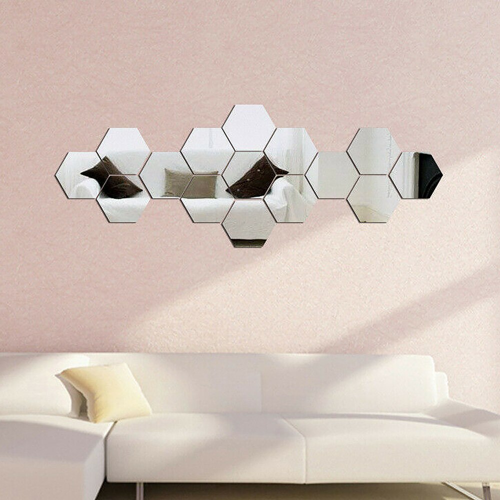 Pegatinas de espejo hexagonales geométricos 3D, decoración de pared, decoración de espejo acrílico, pegatina, bricolaje, impermeable, 48 Uds.