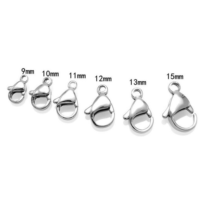 Fermoir à homard en acier inoxydable, 20 pièces, 9/10/12/13MM, crochet de fixation, fin de collier, chaîne, bijoux, accessoires pour la fabrication de bijoux