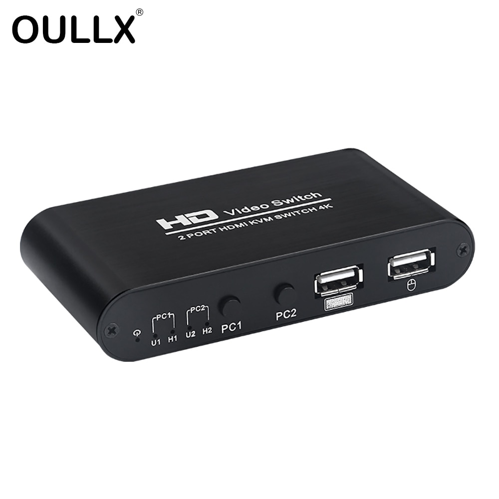 Oullx  hd 4k hdmi usb kvm switch pc deling tastatur mus hurtigtast skriver plug and paly out usb box video display switch splitter