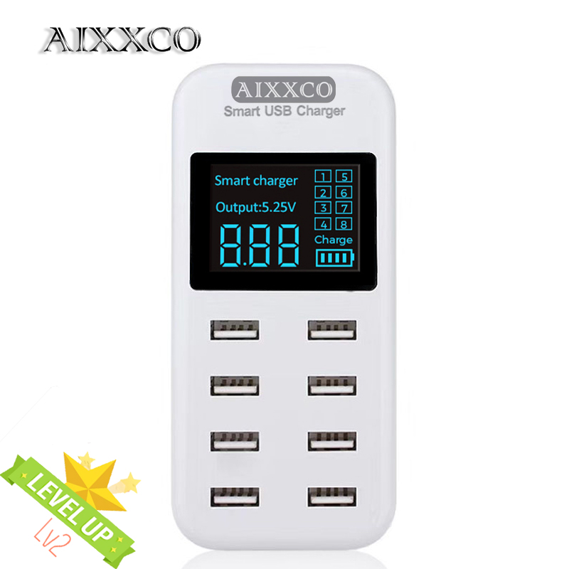 AIXXCO Smart 8A USB lader met Lcd-scherm met 8 usb-poorten voor iphone samsung Mobiele telefoon