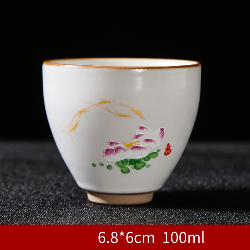 Taza de té China pintada a mano, juego de cerámica hecho a mano, taza maestra, tazón de té, taza individual portátil Personal, 4 piezas: C
