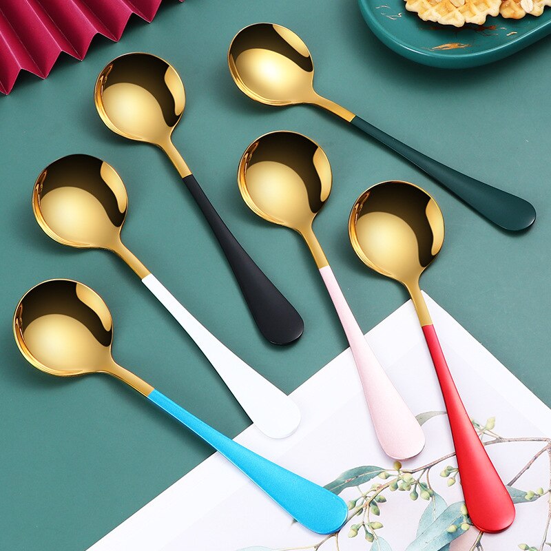 Metal Ice Cream Coffee Spoon Shovel Shape Shell Tea Spoon 7 Colors Afternoon Tea Dessert Long Handle Spoon Kitchen Tool