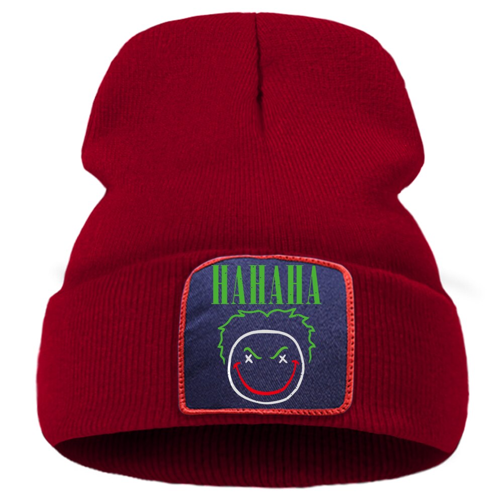 Joker print mutsen straat outdoor hiphop gebreide muts unisex ademende mutsen winter katoenen warme skullies muts: Wijnrood 6