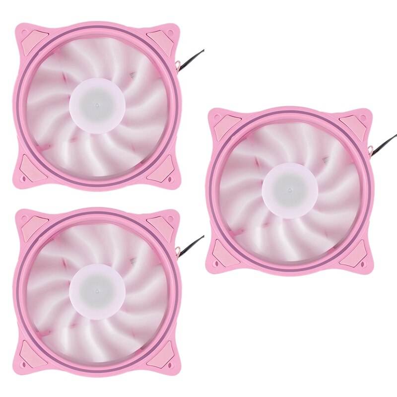 4 Pin 120mm Cool Fan Pc Fans 3 Aperture Interntl External Pink LED Large Air Volume Silent Fan for Pc Cooling 3 Pack: Default Title