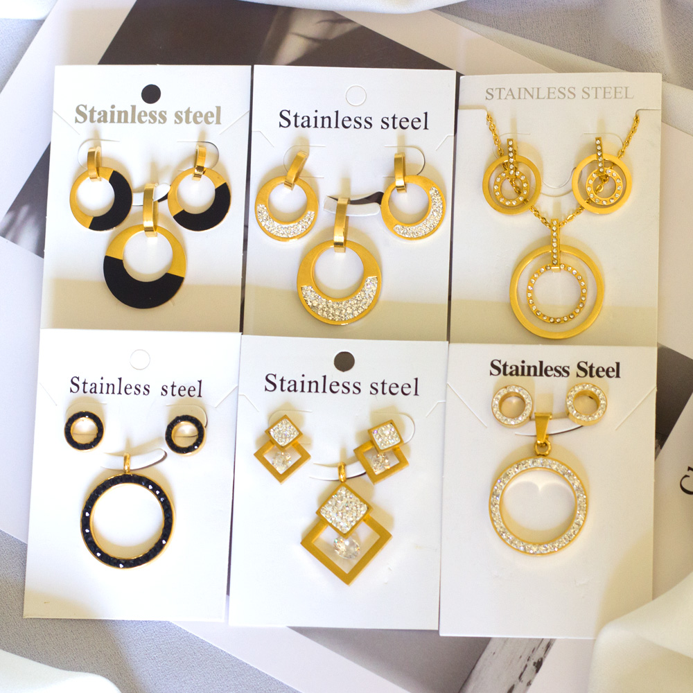 Goud Zirkoon Sieraden Sets Voor Vrouw Engagement Bruiloft Sieraden Valentijnsdag Rvs Ketting Earring