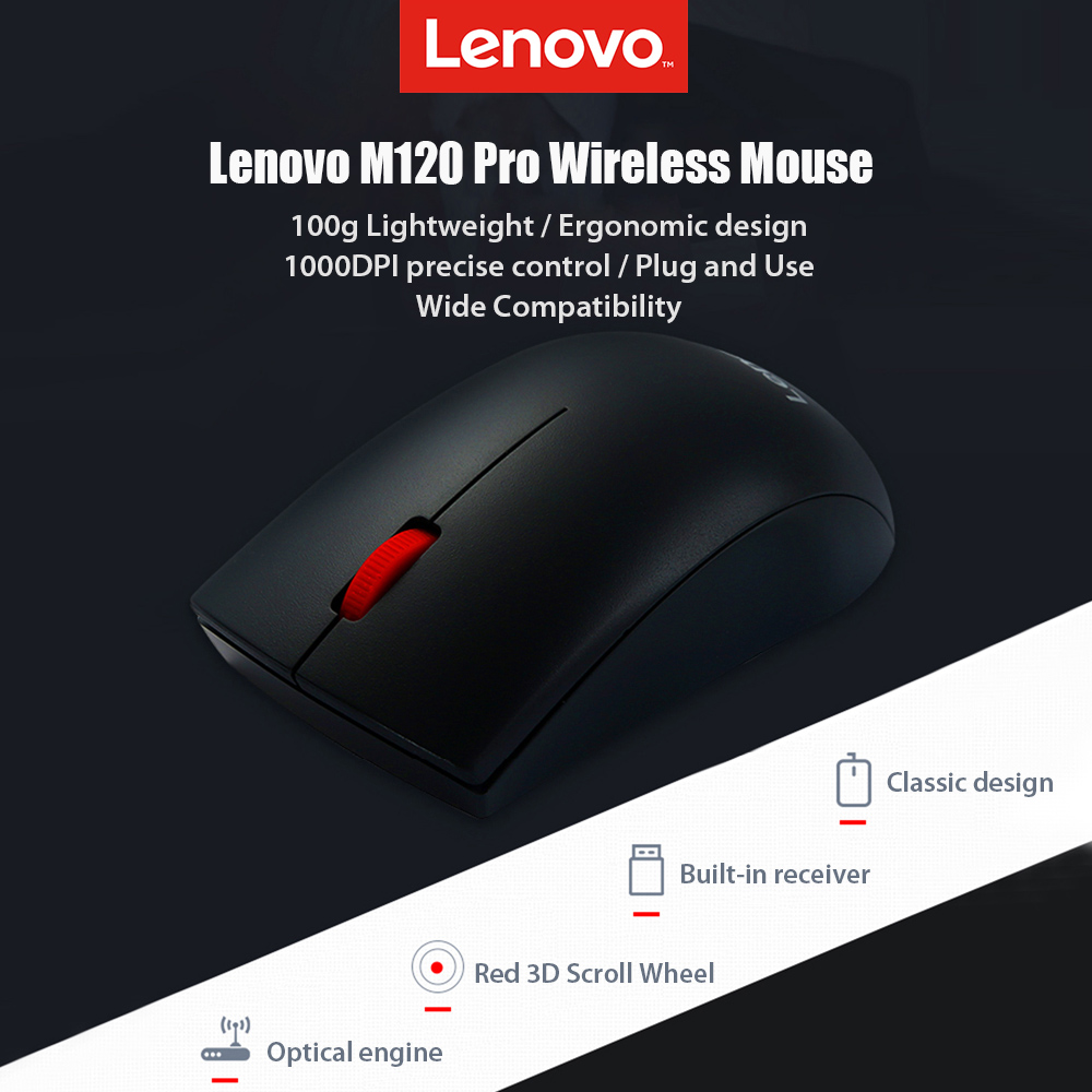 Lenovo M120 Pro Draadloze Muis 2.4Ghz Laptop Muis Met Usb-ontvanger Lichtgewicht Ergonomische Optische Draadloze Muis Muizen Voor Pc