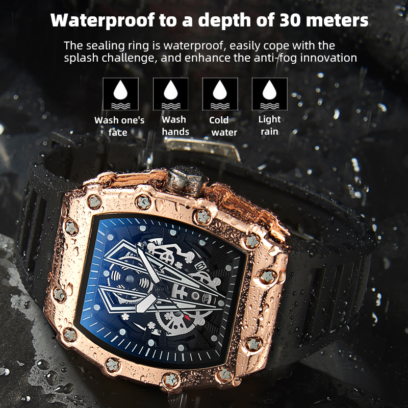 Relojes deportivos con esfera de esqueleto para hombre, estilo a la , superior, correa de Gel de sílice de lujo, reloj de cuarzo resistente al agua, Montre Homme