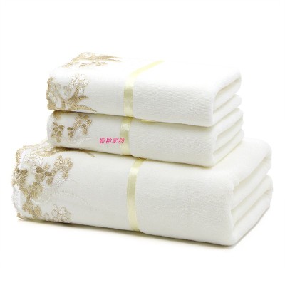 Katoen Volwassen Handdoek Set 3Pcs Kant Bad Hand Gezicht Strand Roze Handdoeken Borduren Familie Volwassen Bruiloft Thuis FG1001: 5
