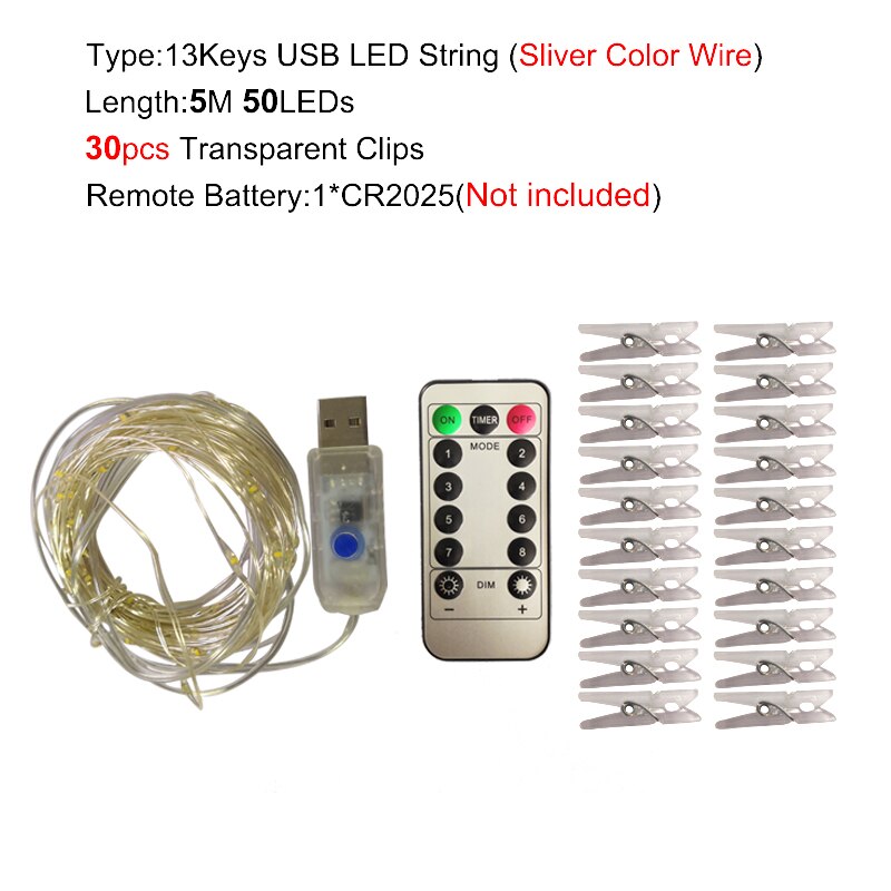 2M/5M/10M USB LED Lichterkette draussen Girlande für Foto Zauberstab Dekor Gebühr Clips lichter Kette Batteriebetriebene Weihnachtsbeleuchtung: Warmes Weiß / 13W