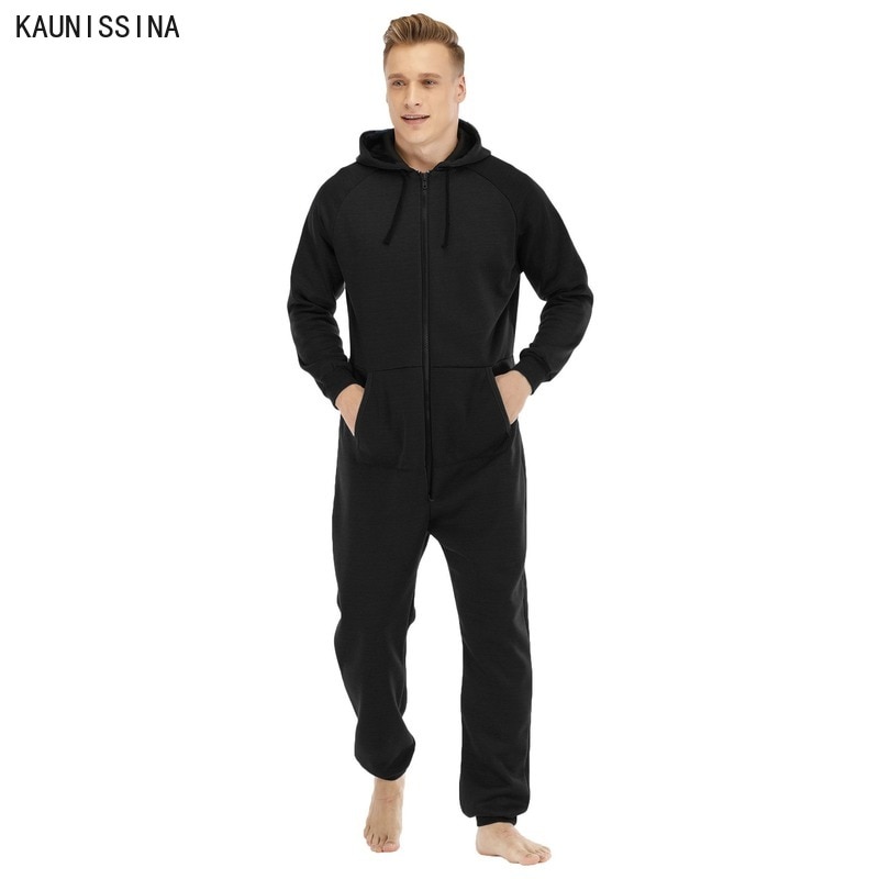 Ensemble pyjama épais pour homme, vêtements d'hiver, manches longues, capuche, fermeture éclair à l'avant, doublure polaire, tenue longue