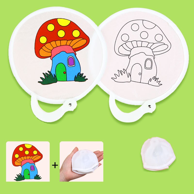 24cm foldbare bære-diy graffiti fan-legetøj til børn, der maler gammel rund vifte med stregudkast kunsthåndværk pige: Champignon