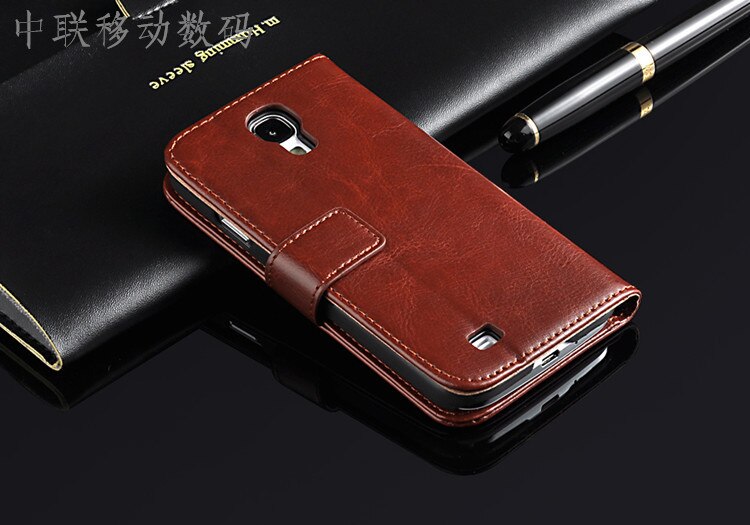 S4 case Gloednieuwe Originele mobiele Telefoon case Flip Portemonnee lederen Case Cover Voor Samsung Galaxy S4 I950 I9500: Bruin