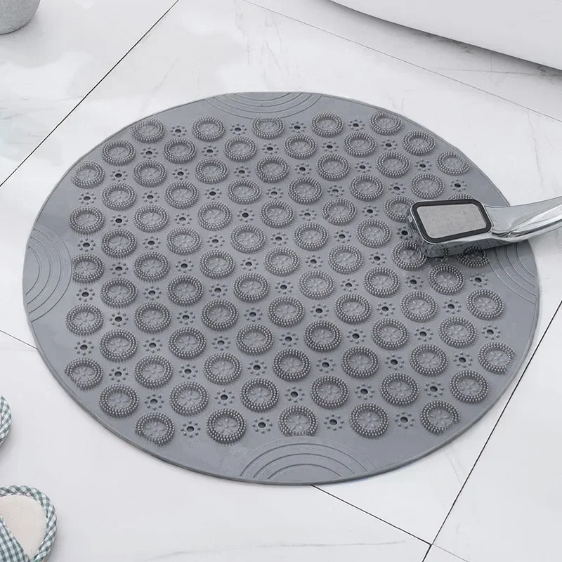 Tapis de salle de bain rond antidérapant en PVC, avec trou de vidange, tapis de bain en Silicone, coussin de Massage des pieds, tapis de douche souple pour baignoire: WHITE / 400MMx600MM
